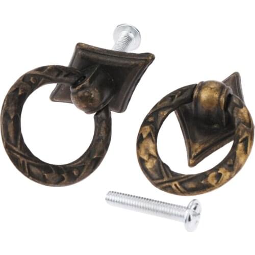 2pcs Vintage Cabinet Knobs and Handles Wooden Box Kitchen Cupboard Drawer Ring Pull Handle Grip Furniture Handle 43*21mm