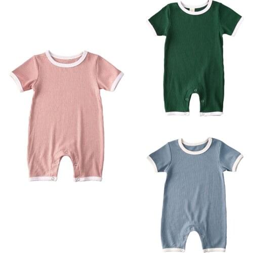 2020 Baby Summer Clothing Infant Newborn Baby Girls Ribbed Solid Romper Short Sleeve Jumpsuit