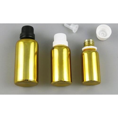5ml 10ml 20ml 30ml 50ml 100ml Refillable Gold Glass Bottle With Tamper Evident Plastic Lids 1OZ Glass Cosmetic Container 200pcs