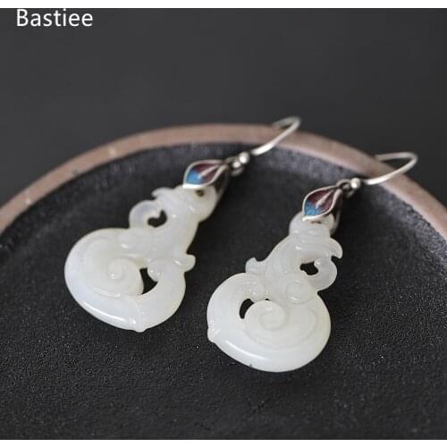 Bastiee Cloisonne Enamel Earings Fashion Jewelry 925 Sterling Silver Earrings Gifts For Women Drop Earrings Vintage Jade Silver