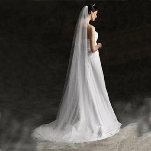 Women White Trailing Long Wedding Veil Simple Luxury Cathedral Bridal Veil Marriage Accessories