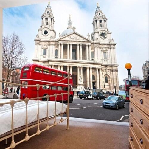 Large mural backdrop wallpaper bedroom modern European vintage red London bus church custom size