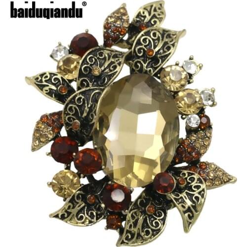 Vintage Style Crystal Rhinestones and Large Acrylic Stone Plant Brooch Pins for Women