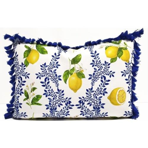 Lemon Flower Handmade Linen Fabric Cushion Cover Pillowcase 2 PCS Set
