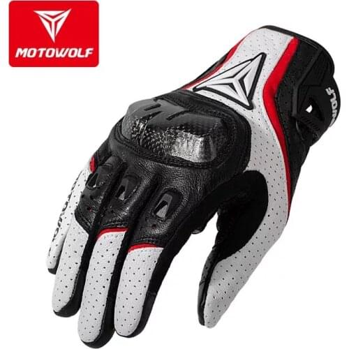 Breathable Leather Motorcycle Gloves Racing Gloves Mens Motocross Gloves Road cycling gloves MOTOWOLF
