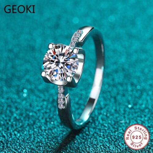 Geoki Passed Diamond Test 1 ct Perfect Cut Excellent VVS1 Moissanite Cow Head Engagement Ring Women Classic Wedding Jewelry