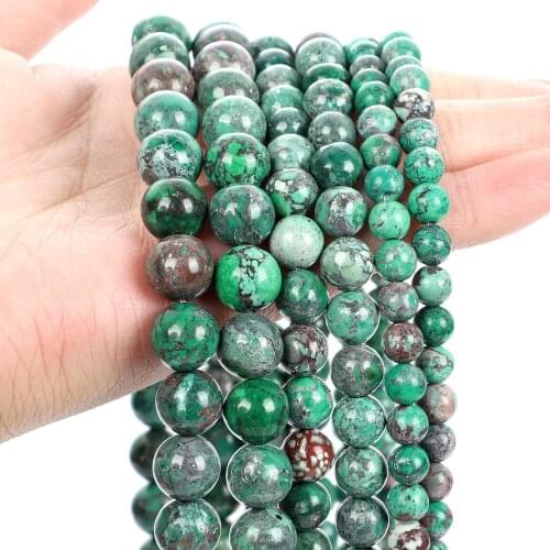 Smooth Blue Green Emperor Pine Natural Stone Loose Round Spacer Bead For Jewelry Making DIY Bracelets Charm Accessories 6/8/10MM