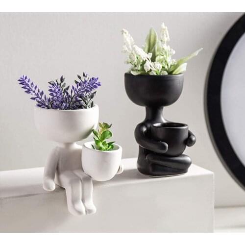 Ceramic flower pots with drain holes, human-shaped gardeners, creative crafts, ornaments, nordic small vases