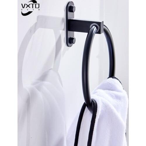 NO Drill Towel Ring Round Style Silver Aluminum Alloy Towel Ring Holder Bathroom Round Towel Rack Hand Towel Holder Steel Ring