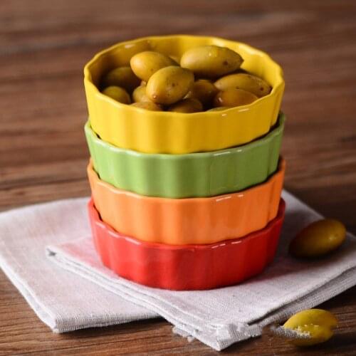 Creative candy color round stripes high temperature resistant ceramic baking cup baking baking bowl dessert bowl pudding bowl