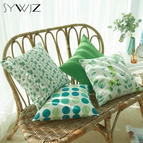 Summer Green Leaf Cushion Cover Double-side Printing Waterproof Pillowcase Home Sofa Throw Pillows Decorative Pillow Covers