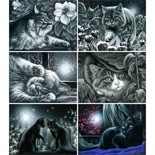 MomoArt Diamond Mosaic Black White Cat New Arrival Diamond Painting Animal Cross Stitch Embroidery 5D DIY Art Handmade Gift