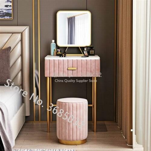 Marble Tabletop Dresser Table set with drawer and Smart Light Mirror and Stool Make-up dresser table Iron Nordic furniture 40cm