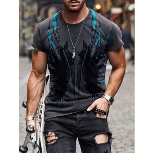 2021 Summer Mens T-Shirt European And American Street Fashion Feather 3D Printed Clothes Loose Large Size Quick-Drying T-Shirt