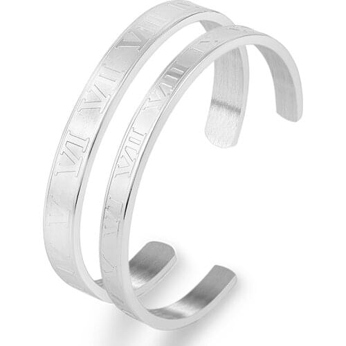 2021 Winter New Couple Bracelets Stainless Steel Rose Gold Color Roman Numeral Lover Cuff Bracelet & Bangle Wedding Jewelry