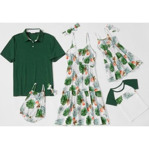 PatPat New Summer Mosaic Leaf Print Series Family Matching Sets