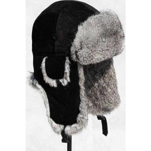 Super warm! Autumn and winter men womens Suede 100% genuine leather genuine rabbit fur lei feng cap winter hat skiing hat