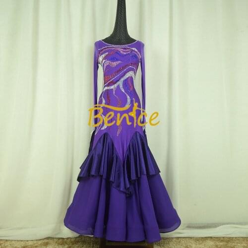 Ballroom Competition Dress Adult Tight Long Swing Rhinest Tango Waltz Latin Dancing Dress Costume Dance Wear For Women