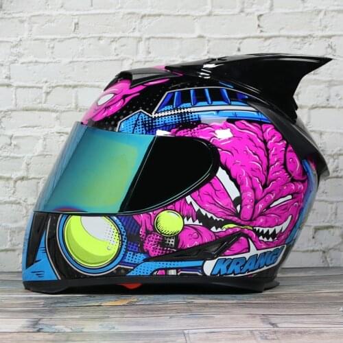 Professional Aerodynamic Racing Helmet Man Women Full Face Horn Dot Approved Motorcycle Helmets Motocross Casco Moto Double Lens