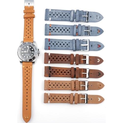 Real Leather Watchstrap 18mm 20mm 22mm 24mm Handmade Watchband Porous Breathable White Stitching for Watch Bracelet Accessories