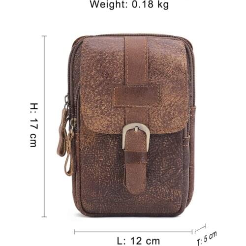 Riñonera de cuero genuino para hombre, bolsa de viaje para teléfono móvil, informal, multifunción