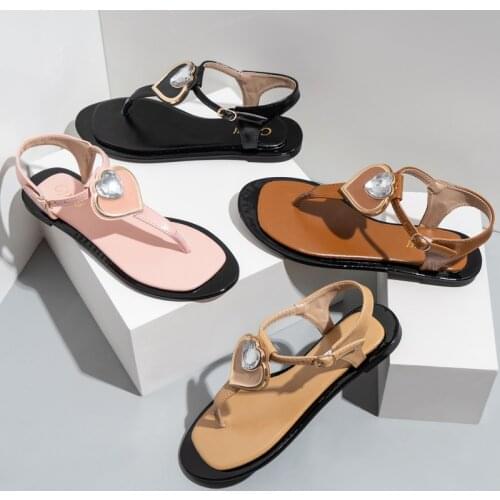 Sandal slides 2021 New heart-shaped rhinestone flat-heeled sandals with flat-bottomed womens sandals 37-42