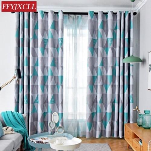 Geometric Style Modern Minimalist Curtains Nordic White Silk Blackout Curtains for Living Room Bedroom Decorative Curtains