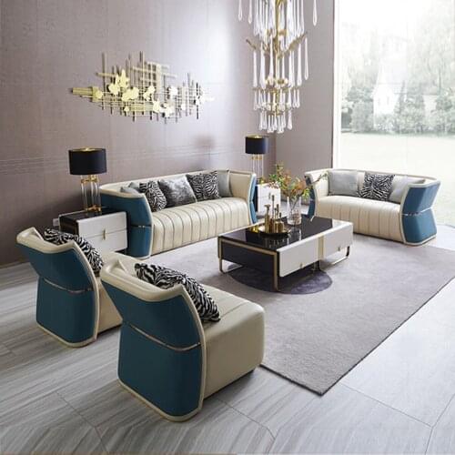 Modern light luxury leather sofa combination living room three European high end leather art sofa Villa