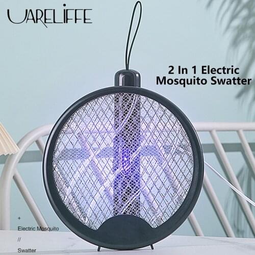Uareliffe 2 In1 Rotate Folding Electric Mosquito Swatter Five-Layer Protection Grid Wall-Mounted Mosquito Killer Lamp For Summer