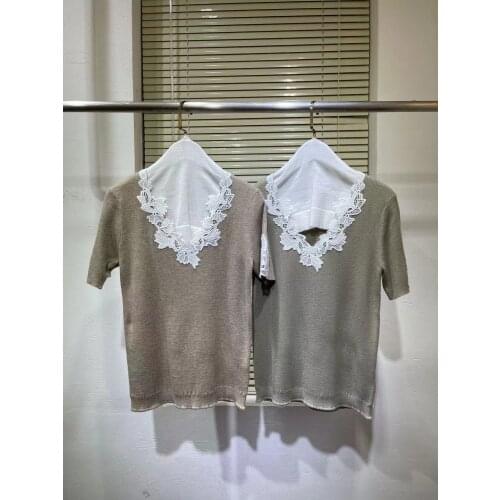 Women Fashion Wool T-shirts 2021 Runway Luxury Water Soluble Lace European Design Party style T-Shirts Womens Clothing