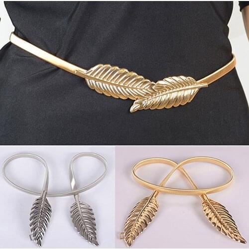 Womens Leaf Design Vintage Style Belt Elastic Clasp Metal Waist Femme Waistband Elastic Buckle Waistband Belt Dress Accessories