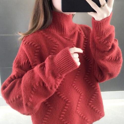 2021 Autumn knitted Sweater Pullover Women clothes Winter Loose Turtleneck Solid Long Sleeve Warm Tops Pull Femme Ladies G726