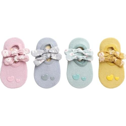 1Pair Baby Infant Toddler Girl Boy Pint Bow Knot Floor Socks Newborn Infant Girls Boys Non-slip Soft Cute Cotton Sock 0-3Y