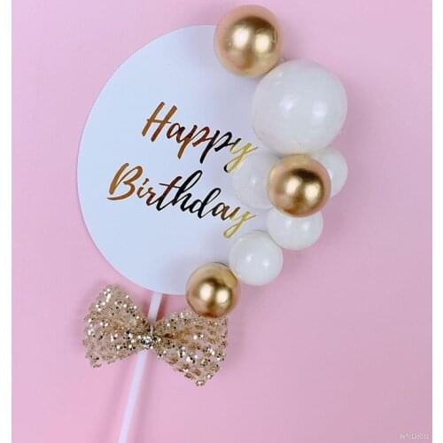 1Pcs Gold White Pearl Letter Love Happy Birthday Cake Topper Wedding Dessert Decoration for Baby Shower Kids Birthday Party Deco