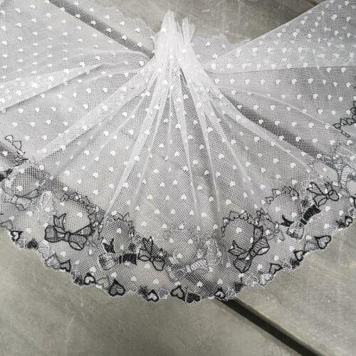 2Meters 20cm Wide Hearts Embroidered Lace Trim Black Bows Mesh Fabrics For Bra Lingerie Underwear Womens Dress Decor DIY New