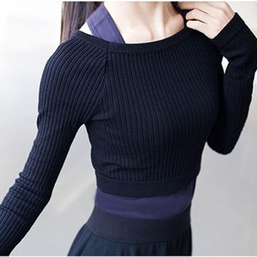2020 New Knitted Warm Ballet Dancing Sweater Autumn Winter Women O-Neck Purple Black Ballet Leotard Girls Dance Costumes