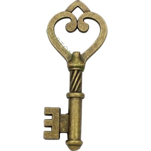 25pcs-Antique Bronze Plated 2 Sided Key charm 46x18mm
