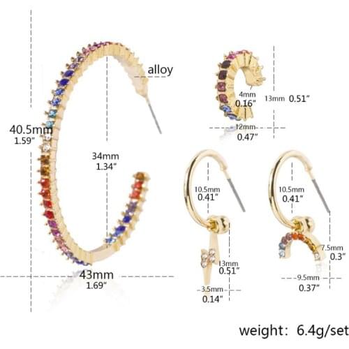 4Pcs CZ Stone Stud Earrings Kit Rainbow Crystal Hoop Earrings Shiny Cubic Zirconia Drop Earrings Fashion Jewelry Gift J60E