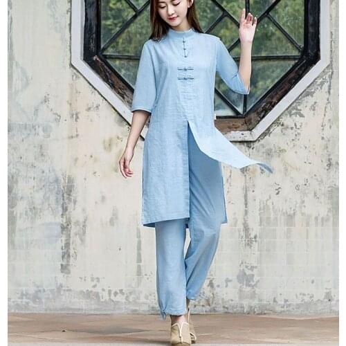 6colors high quality Cotton&linentai chi taiji clothes yoga suit meditation lay clothing wushu kung fu uniforms blue/white