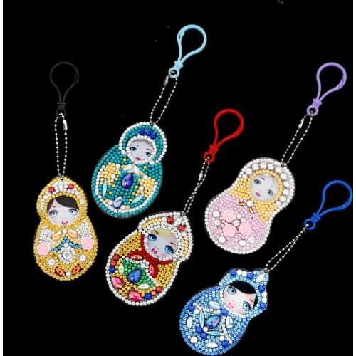 New Special Shaped Diamond Painting Cartoon 5D Keychain Childrens Handmade Russian doll Gifts Zipper Women Bag Pendant