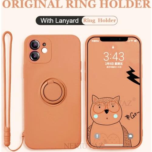 Ring Holder Case For iPhone 12 Case Silicone Original Soft Cover For iPhone 11 12 Pro Max XR X XS 7 8 Plus 7P 8P Case Funda Etui