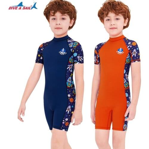 Kids Swimwear Shorty, Lycra UPF 50+ Swimsuit Toddlers Girls Boys Front/Back Zipper One-piece Rash Guard for Surfing Swim 2-10Y