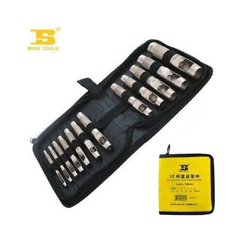 Dia 3-25mm BOSI Leather Punch 15Pcs Strap Blunt w Zippered Cloth Bag