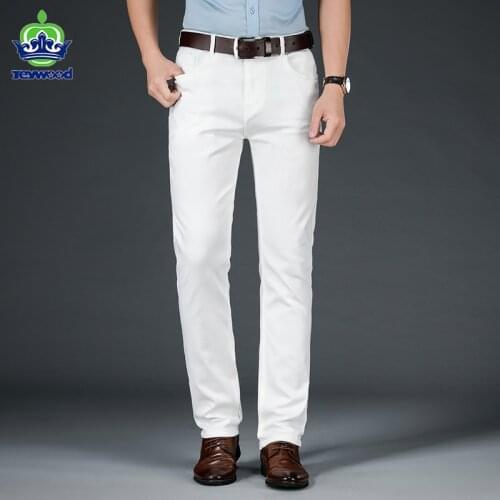 2021 New Spring Autumn White Jeans Men Fashion Casual Classic Style Business Straight Fit Soft Trousers Male Advanced Pants 40