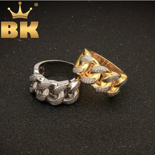 Cuban Circle Link Thick Rings Bling Iced Out Cubic Zirconia Hiphop Ring For Men Silver Gold Color Hiphop Jewelry Size 8-11