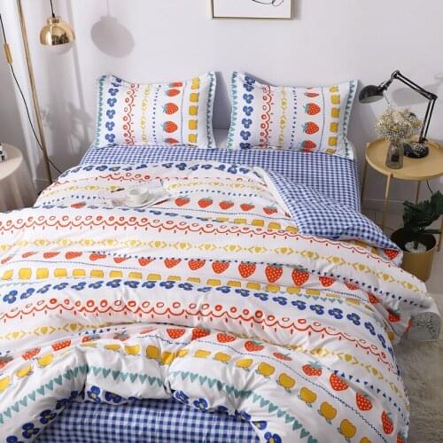 Fruit Pattern Bedding Set,Blue plaid Duvet Cover 200x230 Pillowcase 3Pcs,220x240/175x220 Quilt Cover,Queen King Blanket Cover
