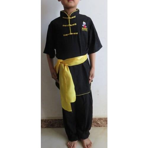 Black PURE COTTON SUMMER short sleeve kids kung fu suits wushu martial arts clothing children yin-yang tai chi uniforms