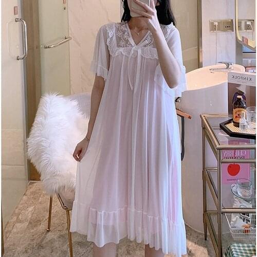 Lace Sexy Women Negligee Vintage Long White Sleepwear Ladies Elegant Japanese Nightgowns Sexy Hot Erotic Homewear Suit Pink