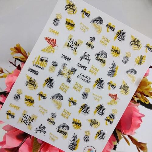 Summer Gold Black Leaf Stickers for nails Design Self adhesive Geometry Nail Art Decoraciones Sliders Foil Manicure Accessories