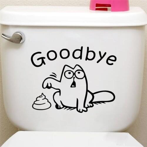 Cute black cat say goodbye toilet wall decals bathroom shop window car tank home decor cartoon animal stickers vinyl mural art